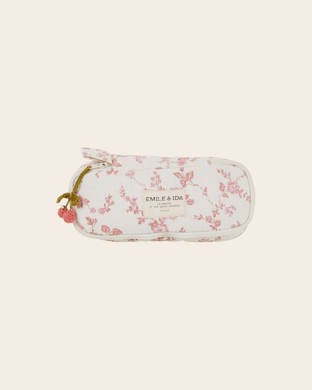 Trousse à crayons - Fleuri écru et rose