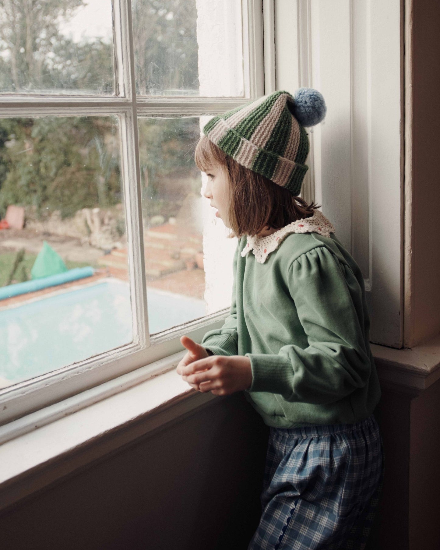 Bonnet - Rayé vert et beige