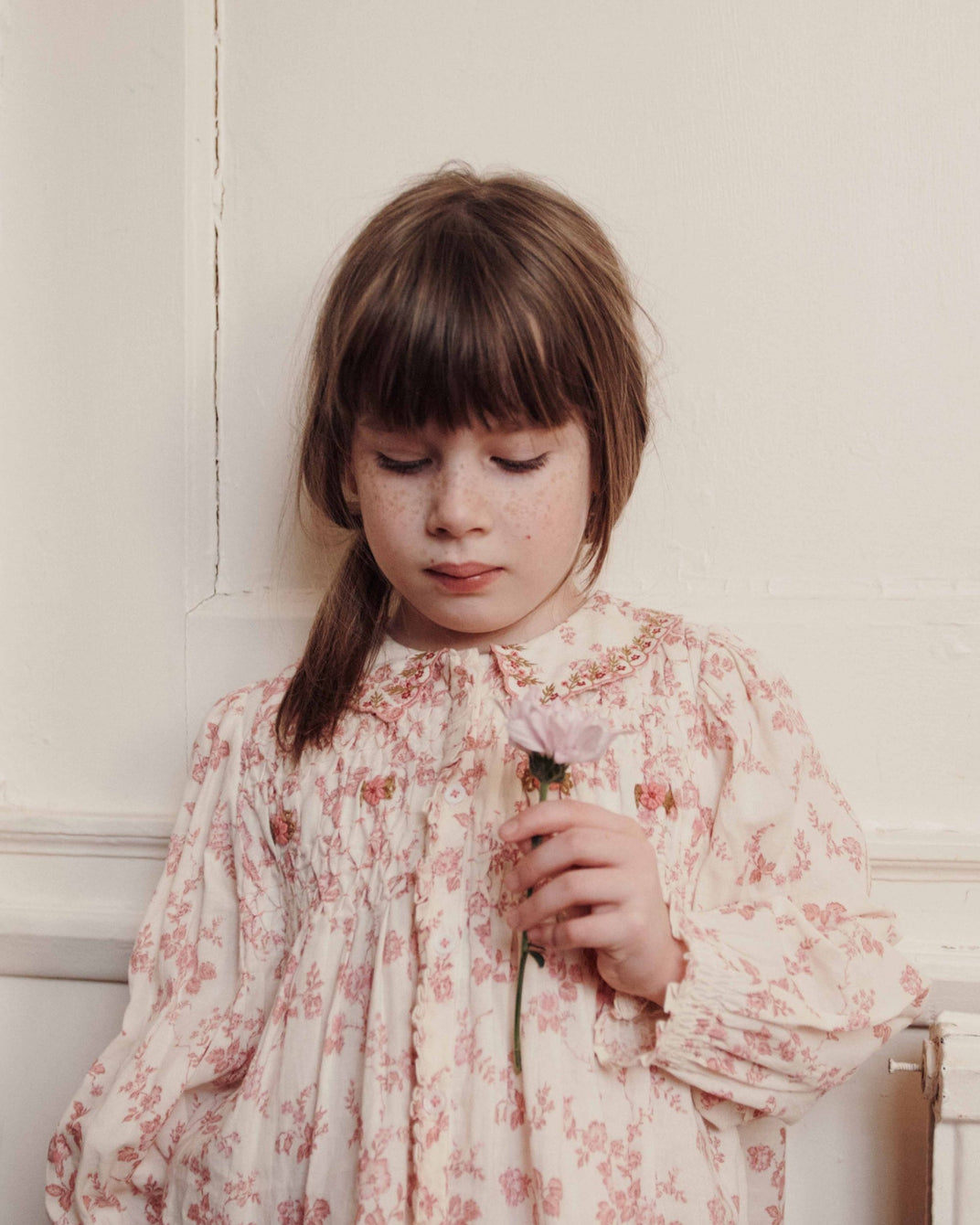 Blouse - Smockée écru et rose