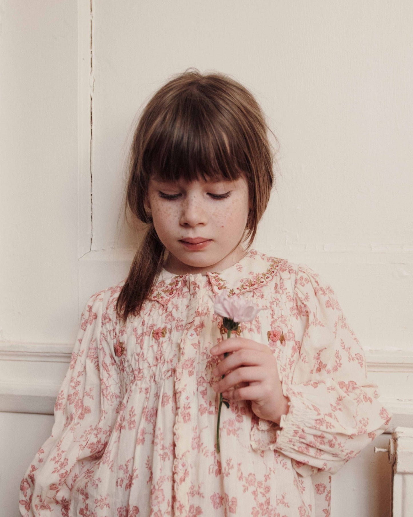Blouse - Smockée écru et rose