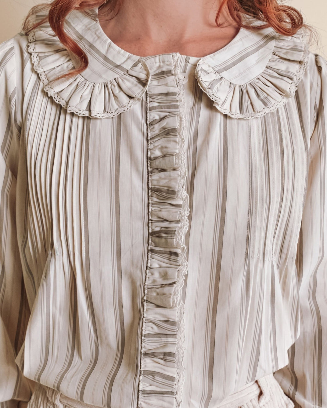 Blouse - Plissée rayures beige