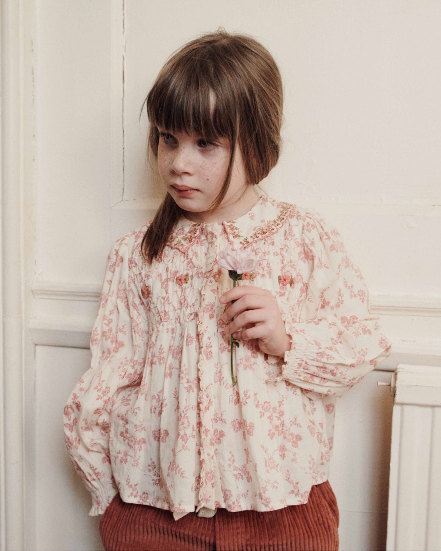 Blouse - Smockée écru et rose
