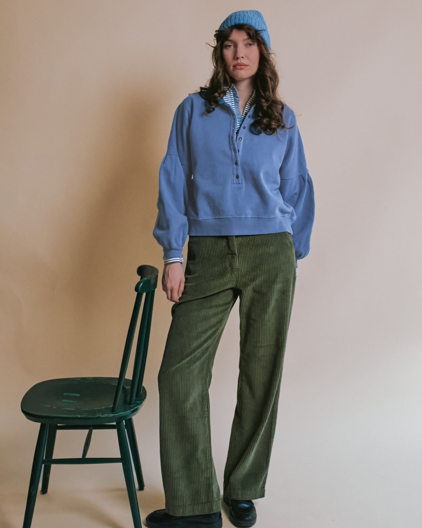 Sweat polo - Boutonné bleu