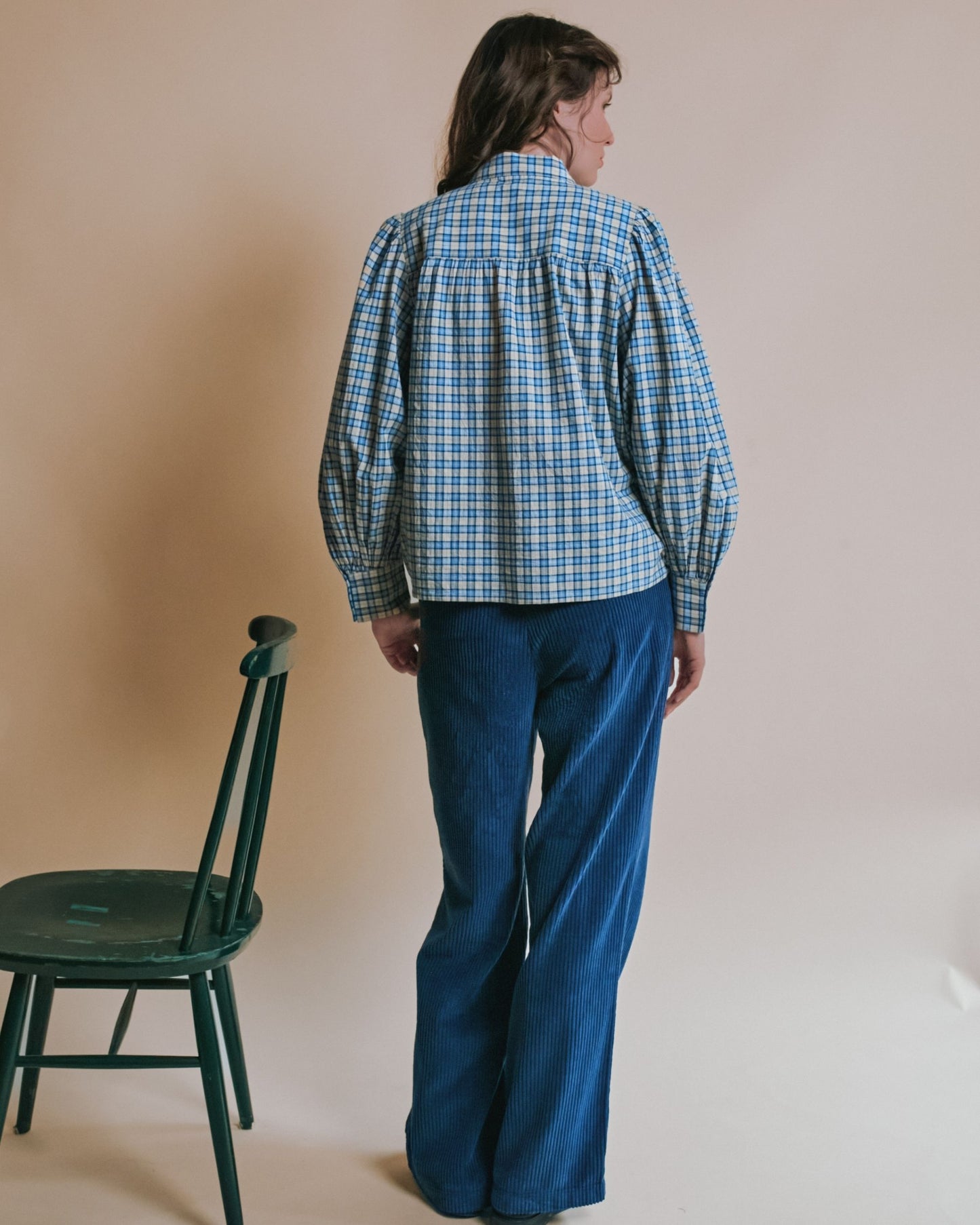 Blouse - Carreaux bleu et beige