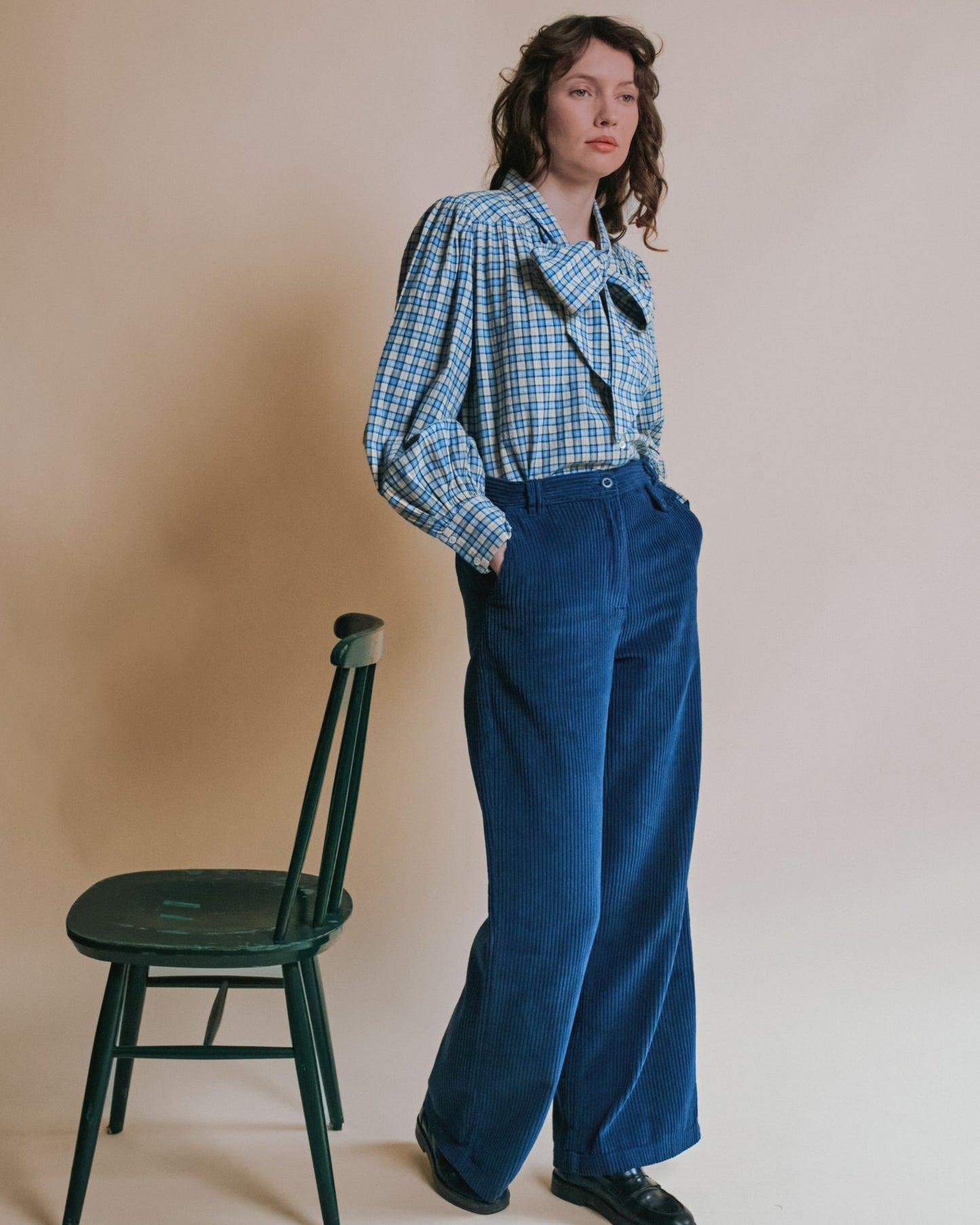 Blouse - Carreaux bleu et beige