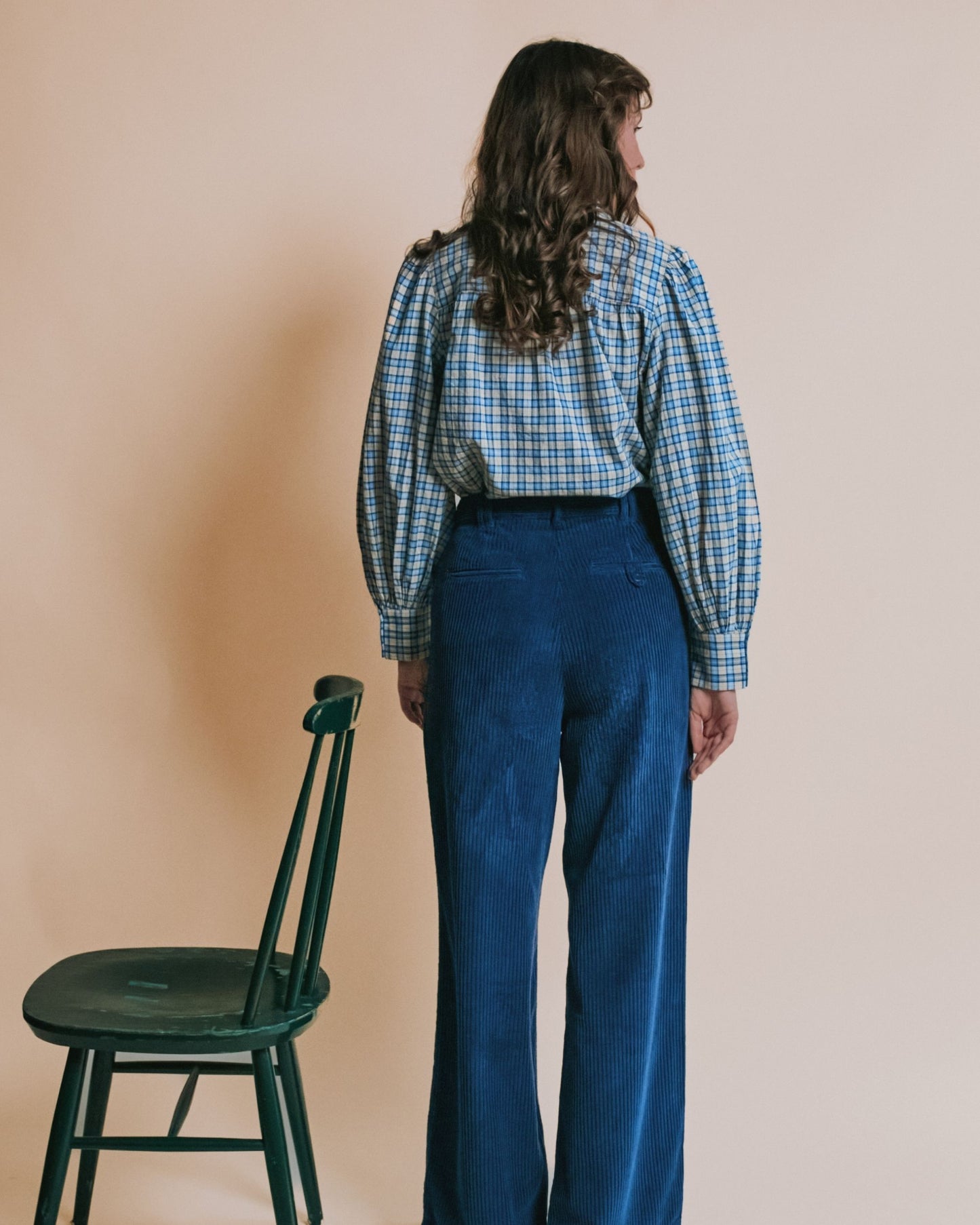 Blouse - Carreaux bleu et beige