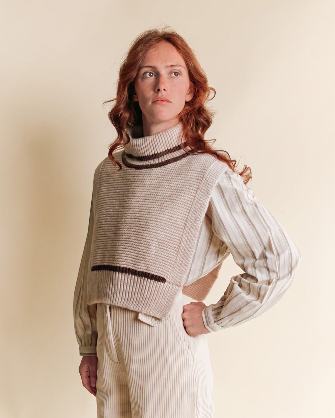 Col plastron - Laine mérinos beige