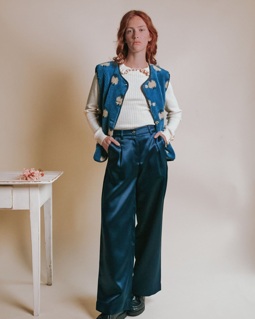Pantalon - Satiné bleu marine