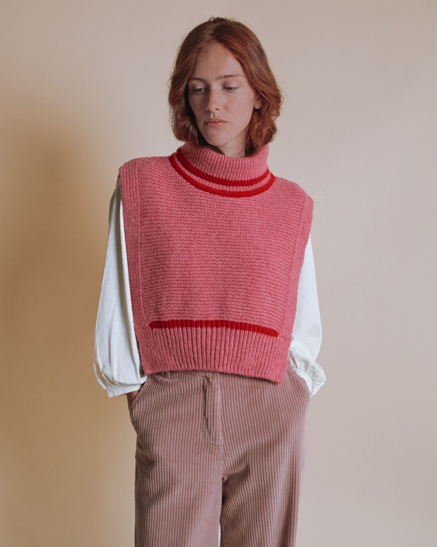 Col plastron - Laine mérinos rose