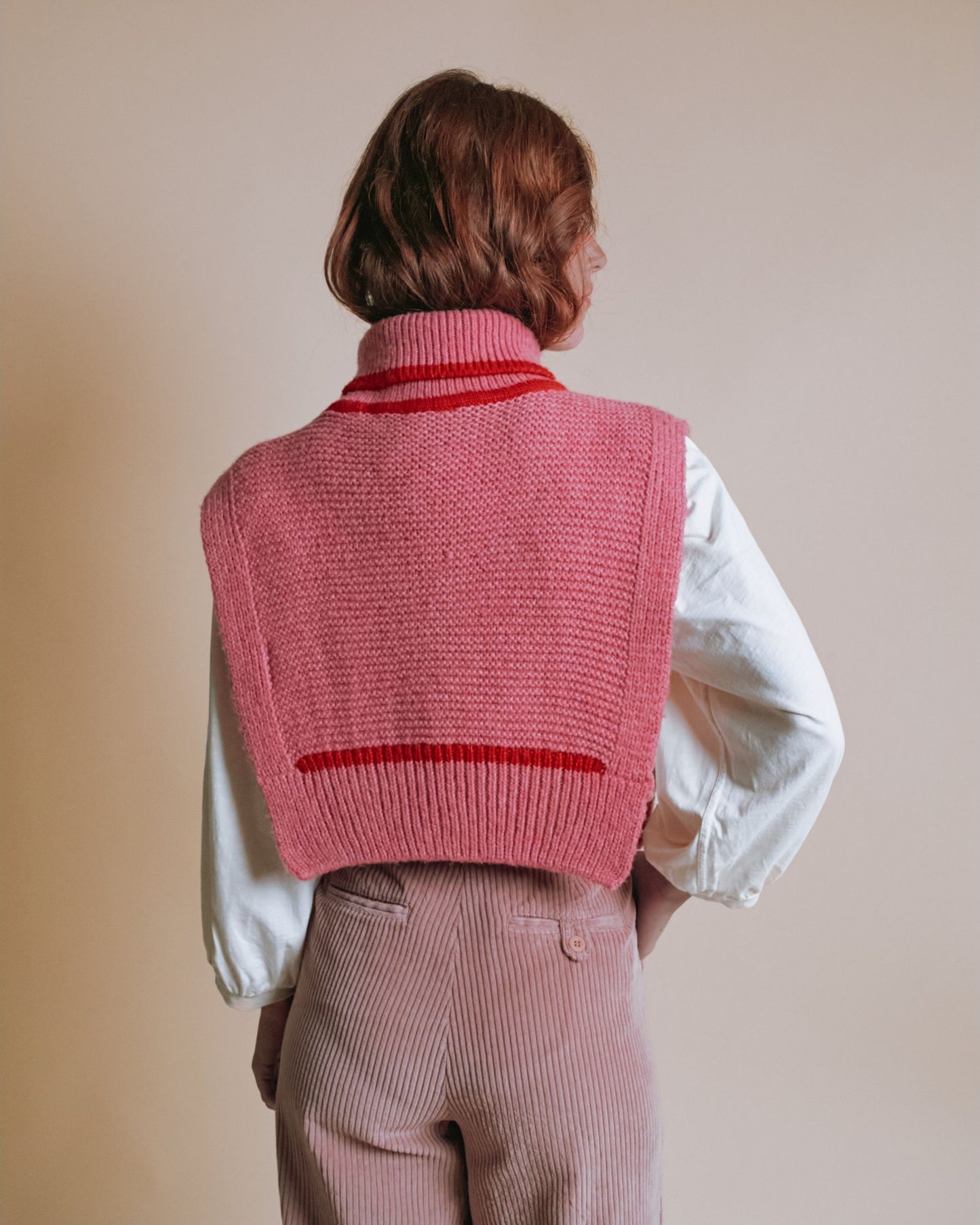 Col plastron - Laine mérinos rose