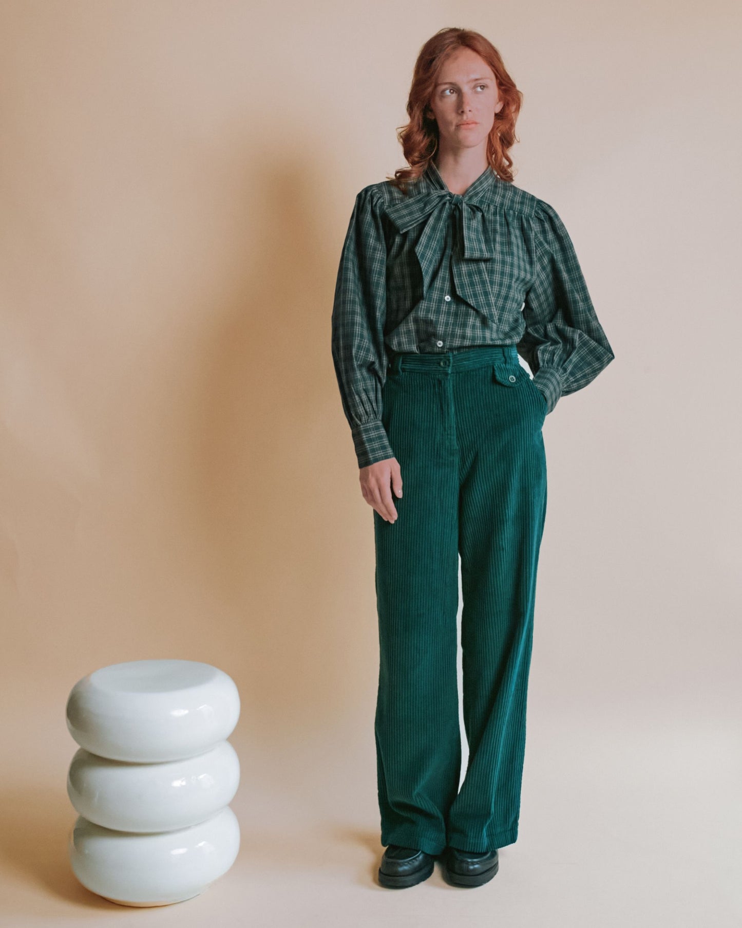 Pantalon - Velours cotelé vert forêt