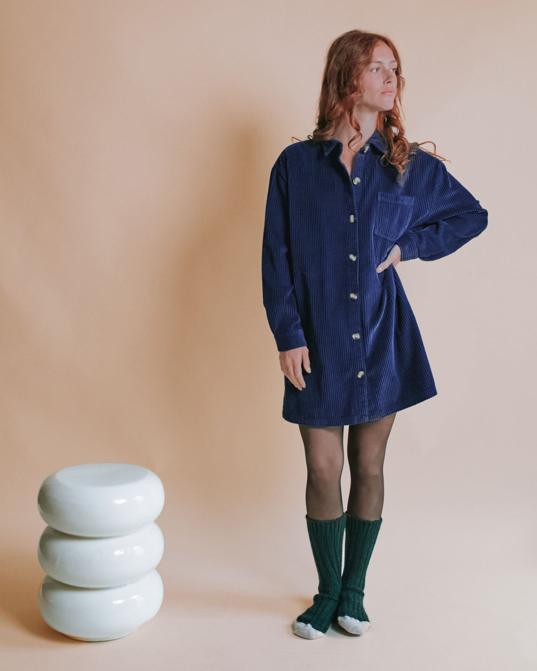 Robe chemise - Velours bleu indigo
