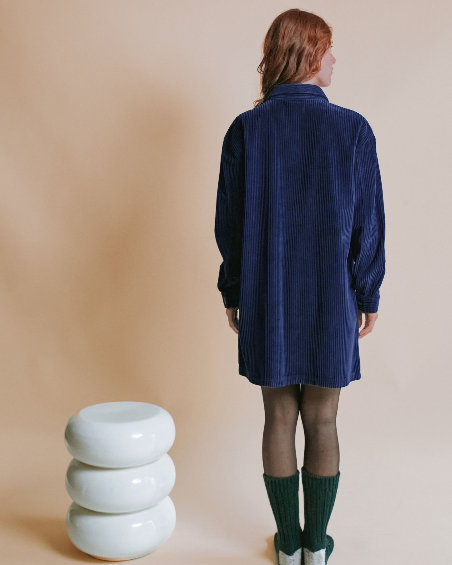 Robe chemise - Velours bleu indigo