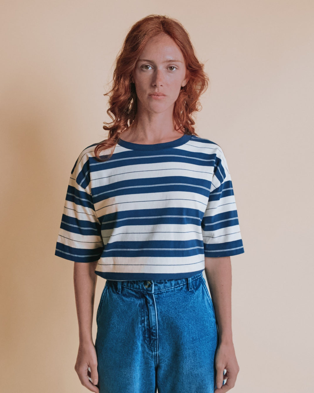T-shirt - Oversize rayures bleu et écru