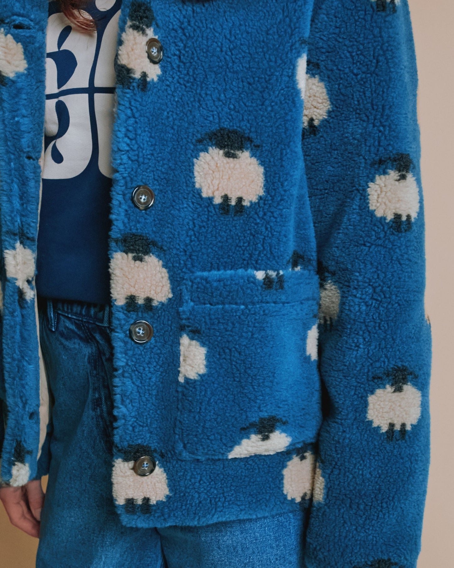 Veste moumoute - Mouton bleu
