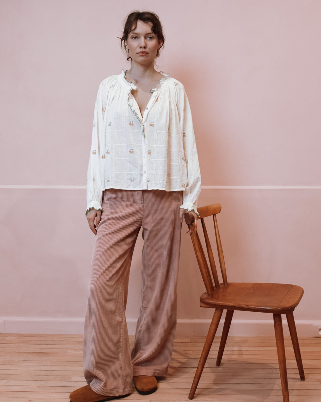Pantalon - Velours cotelé vieux rose