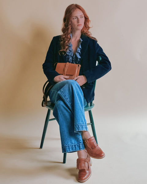 Blouse - Carreaux khadi volanté marine