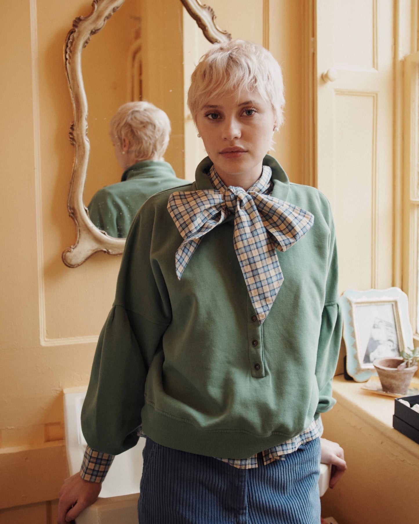 Blouse - Carreaux bleu et beige