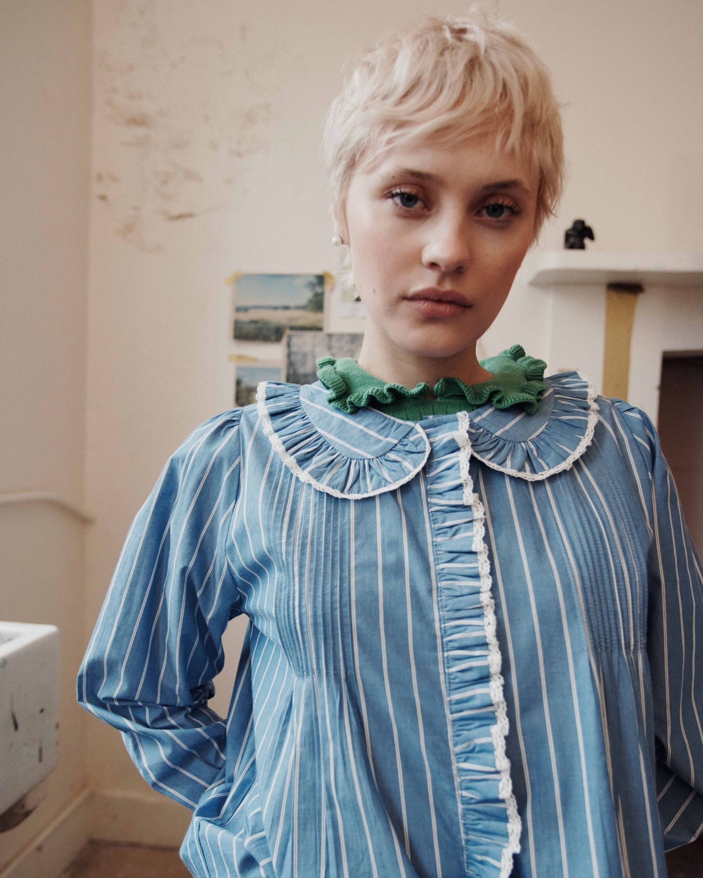 Blouse - Plissée rayures bleu
