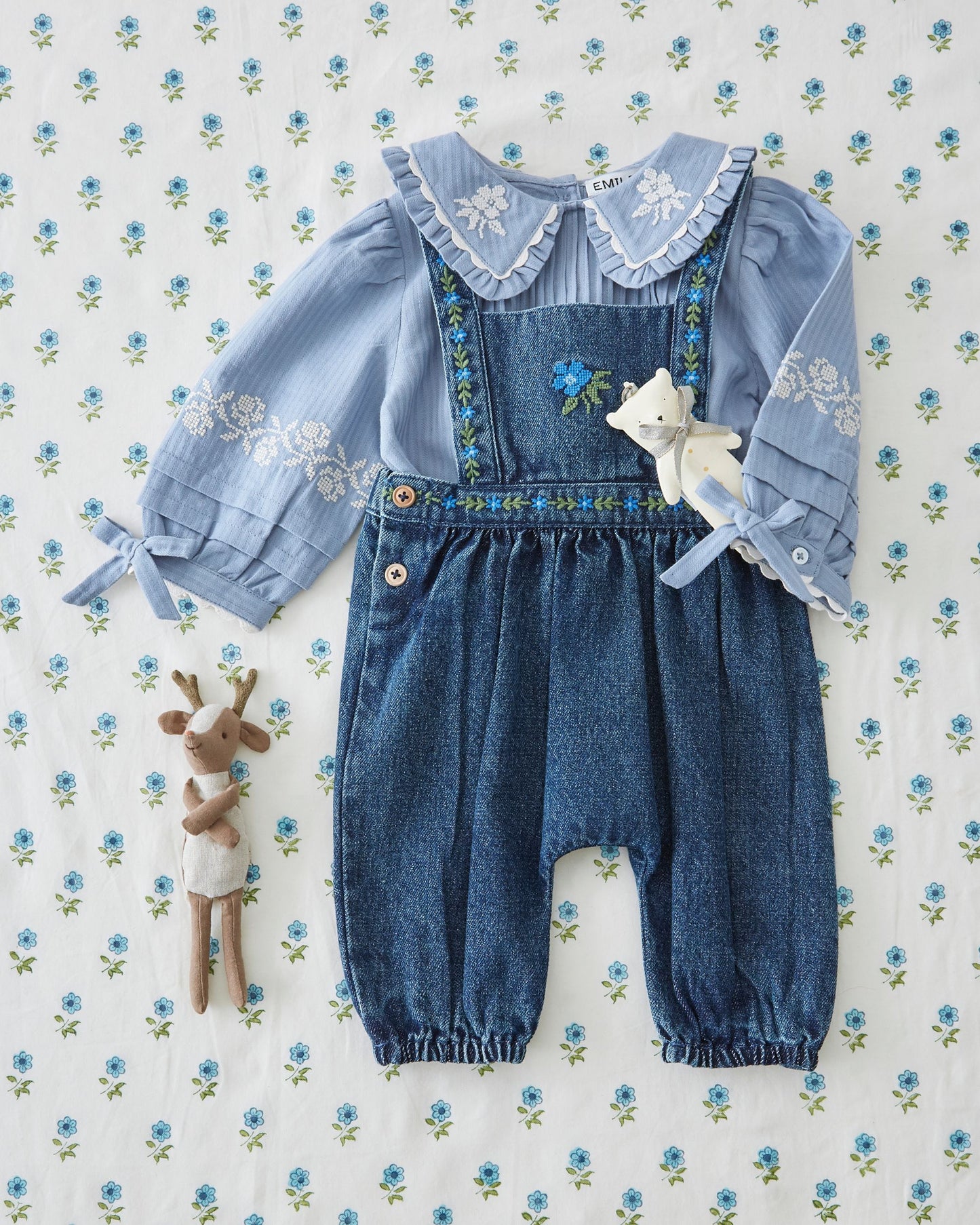 Blouse - Col brodé bleu
