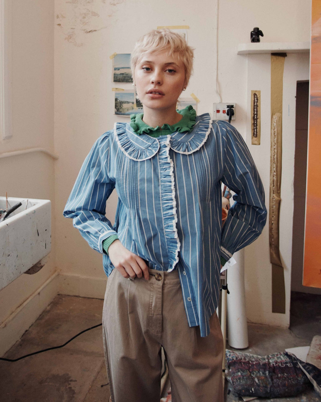 Blouse - Plissée rayures bleu