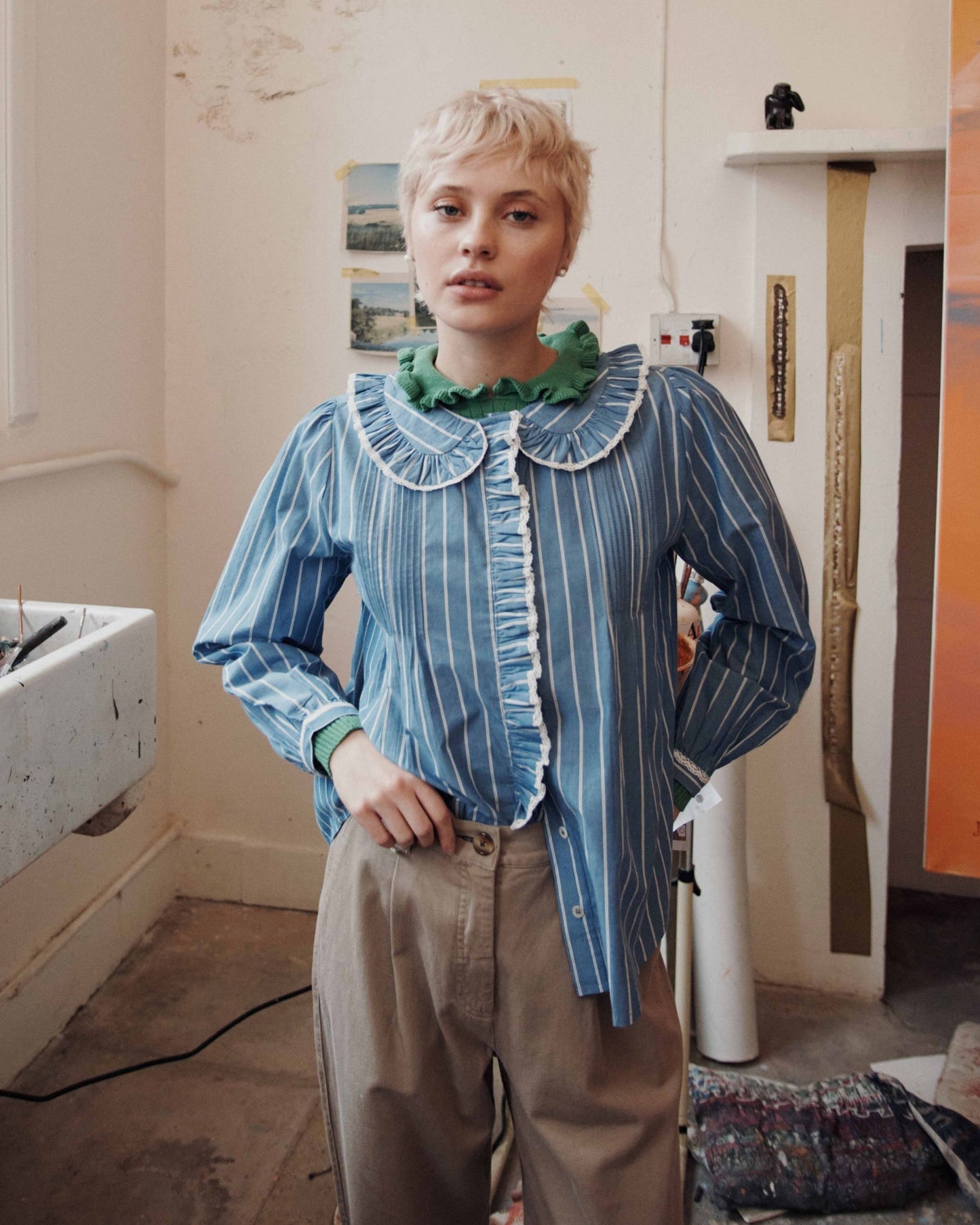 Blouse - Plissée rayures bleu