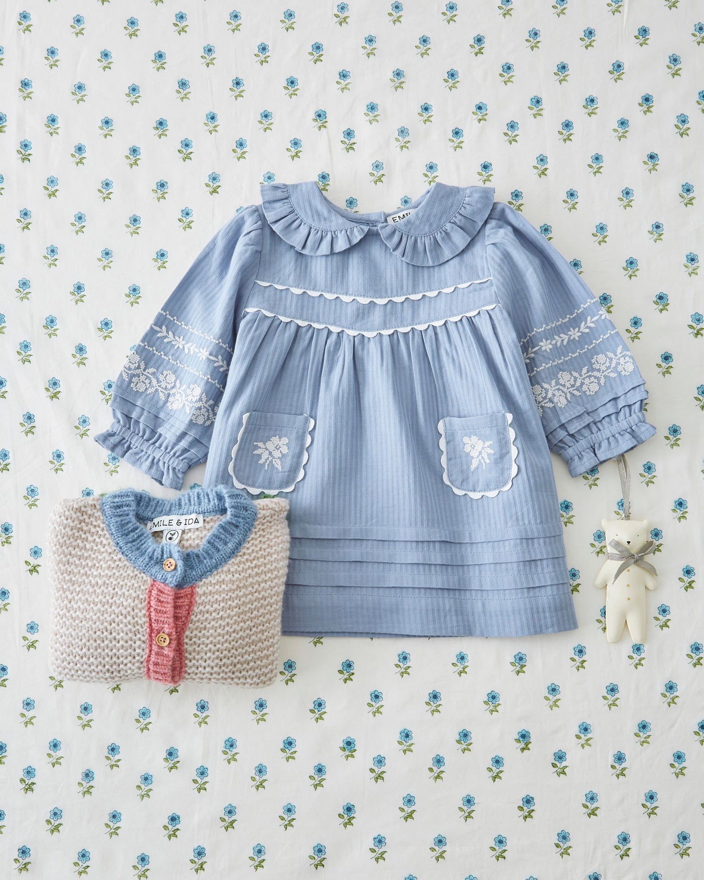 Robe - Brodée bleu