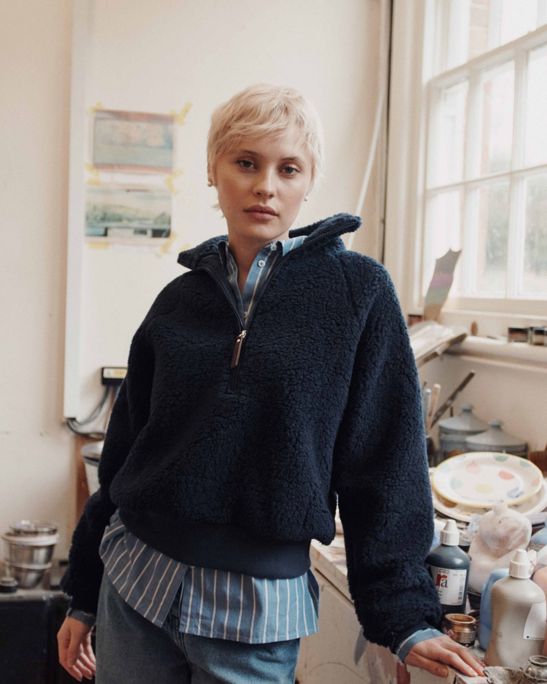 Sweat zippé - Sherpa bleu marine