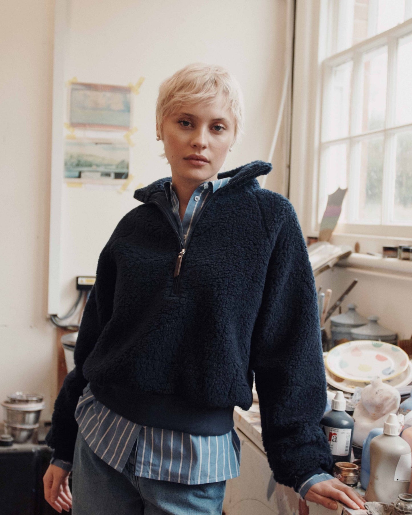 Sweat zippé - Sherpa bleu marine