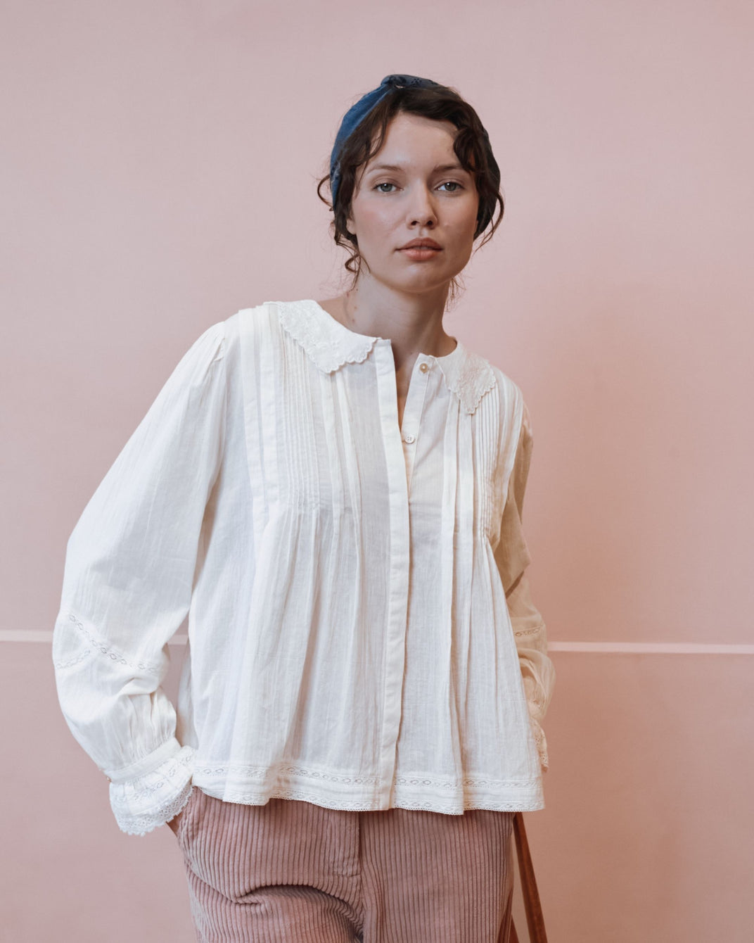 Blouse - Dentelle col brodé écru
