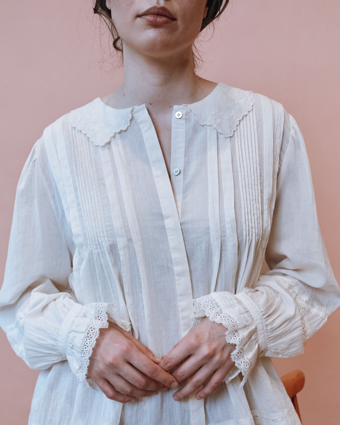 Blouse - Dentelle col brodé écru