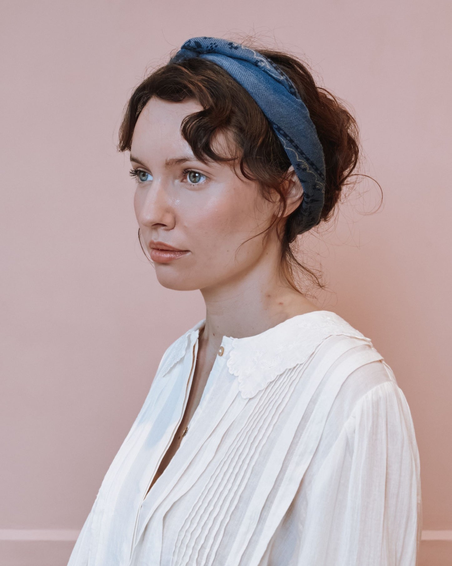 Foulard à nouer - Bleu gris fleuri