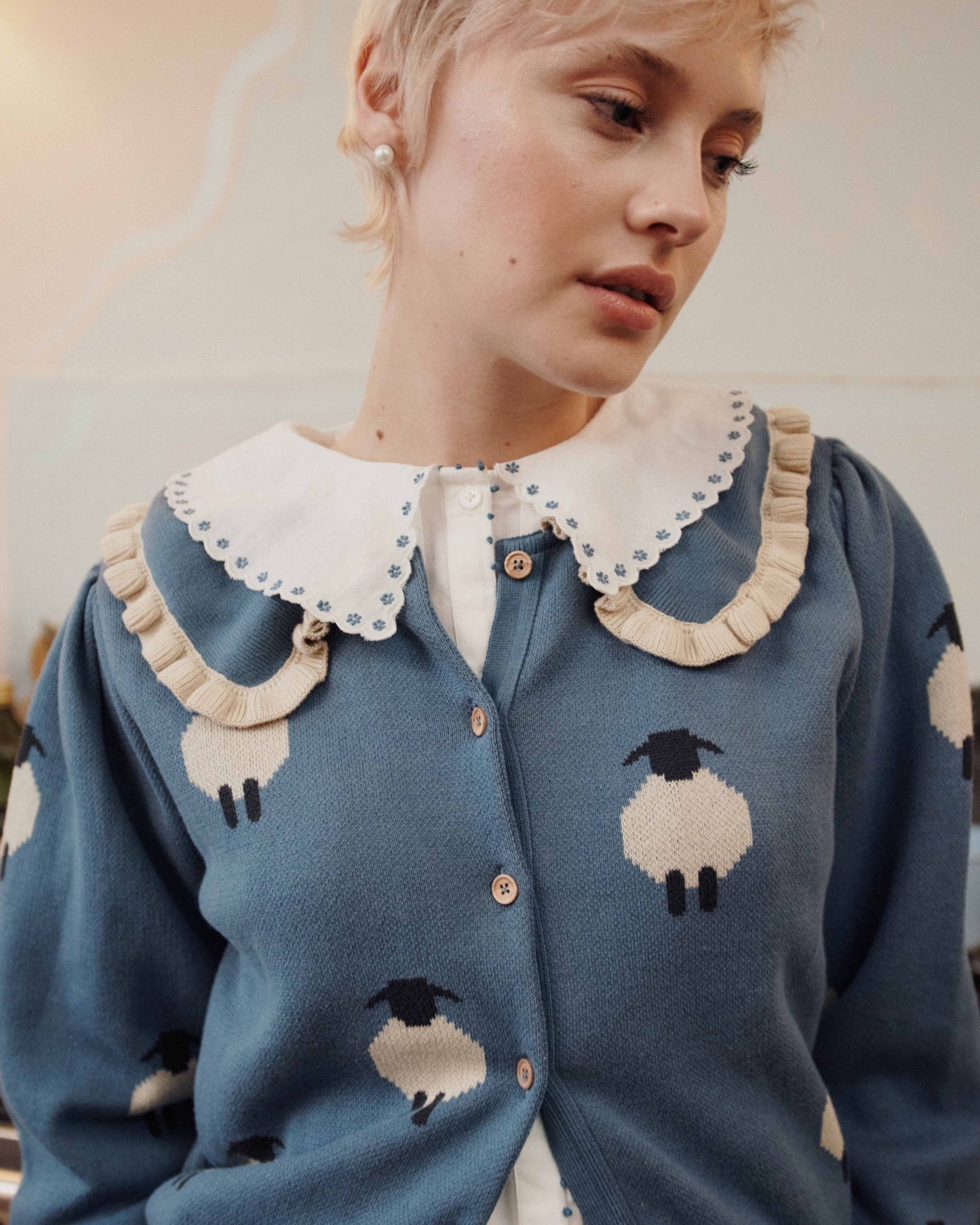 Cardigan - Jacquard mouton bleu