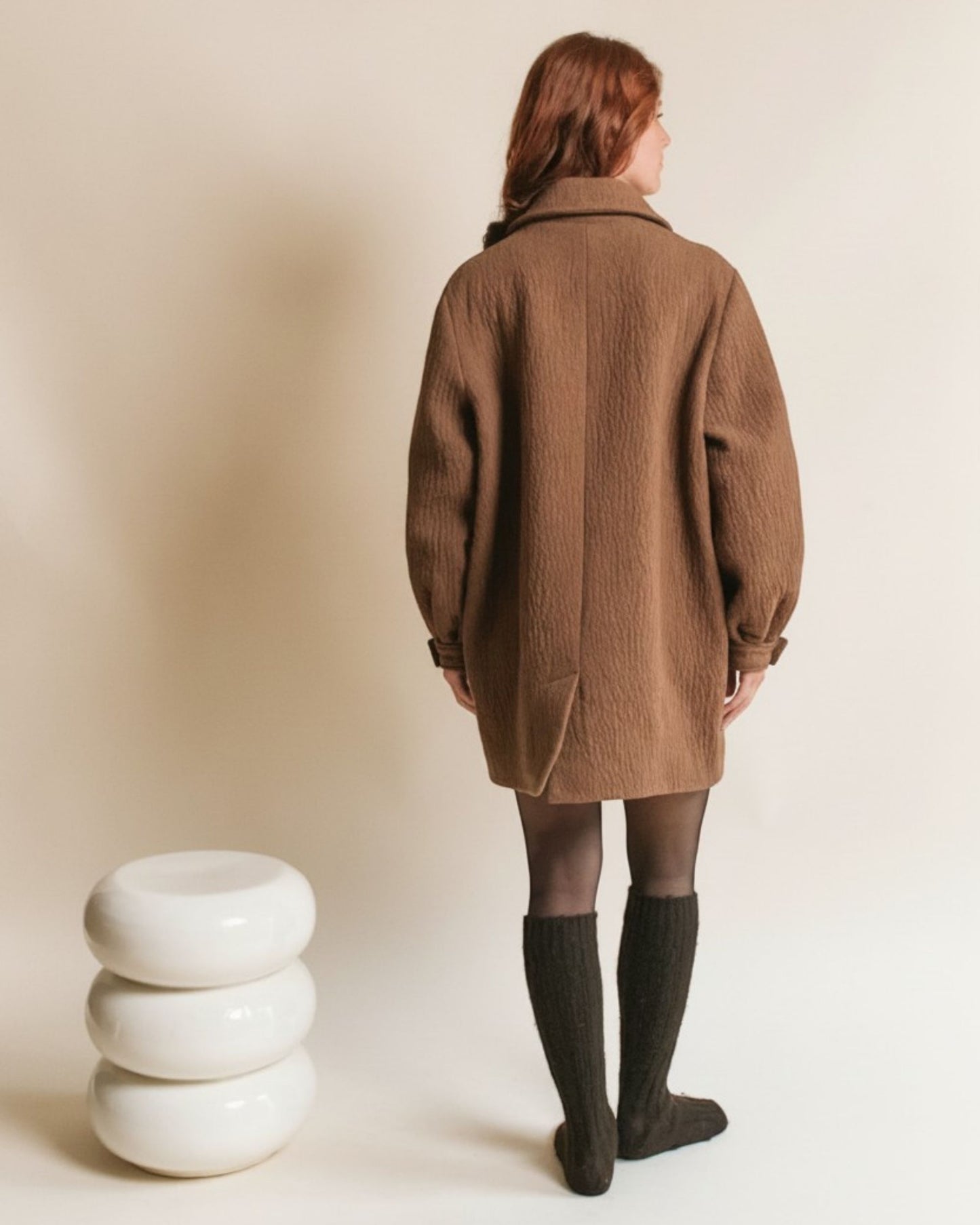 Manteau - Laine gaufrée marron