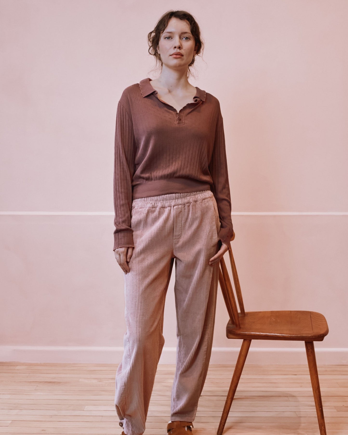 Pantalon jogger - Velours cotelé vieux rose