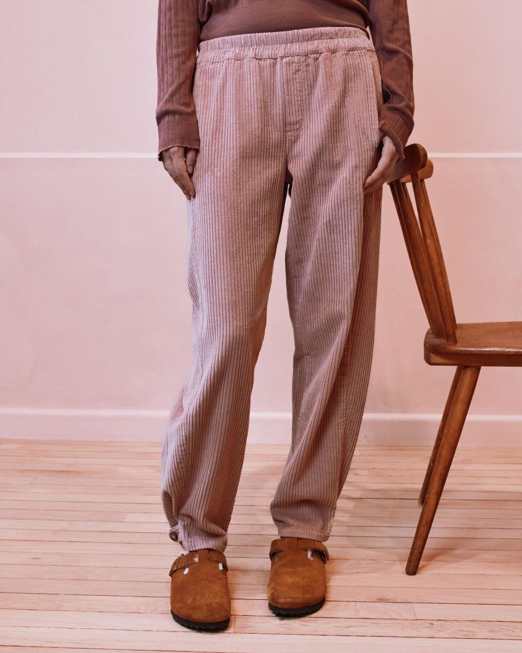 Pantalon jogger - Velours cotelé vieux rose