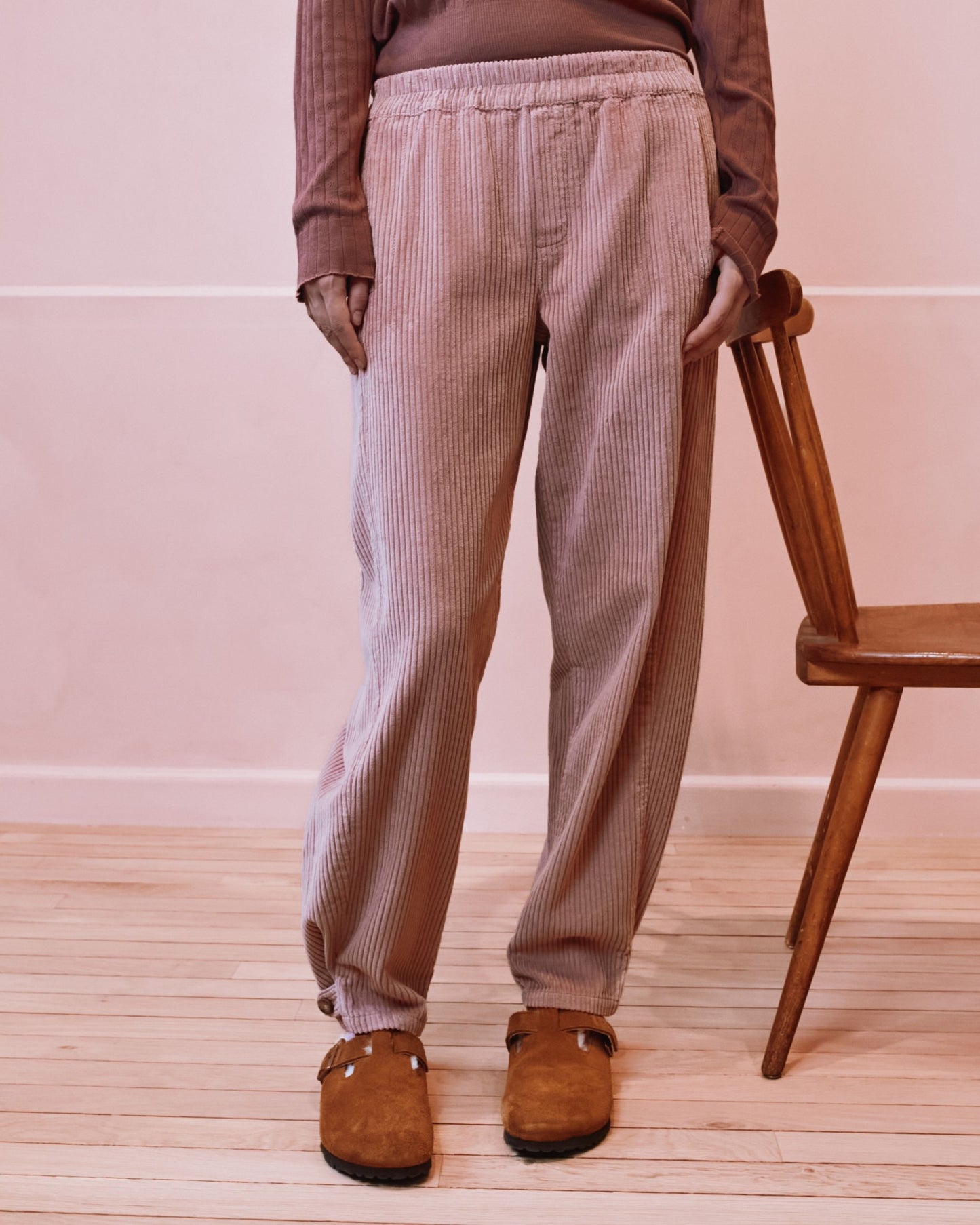Pantalon jogger - Velours cotelé vieux rose