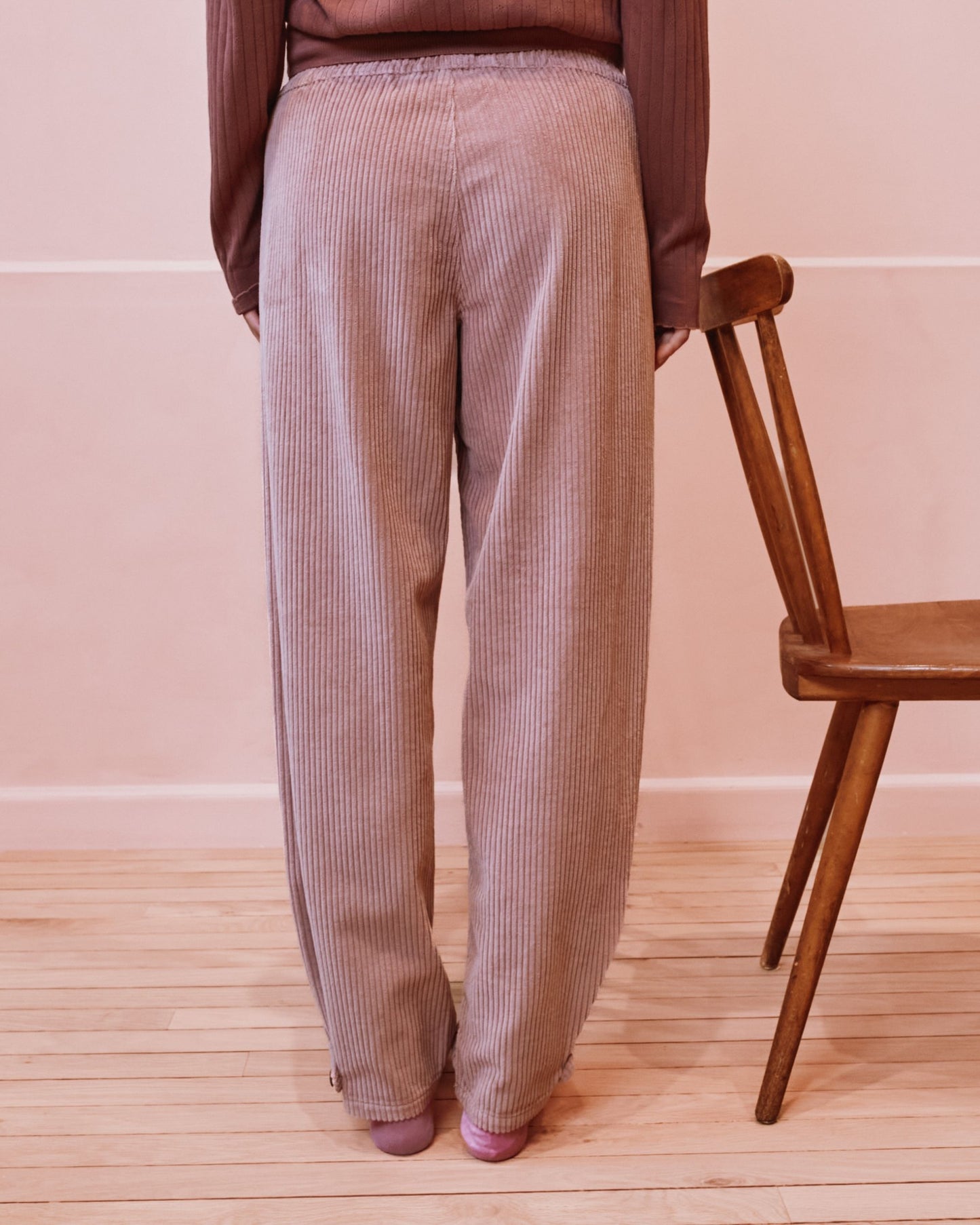 Pantalon jogger - Velours cotelé vieux rose