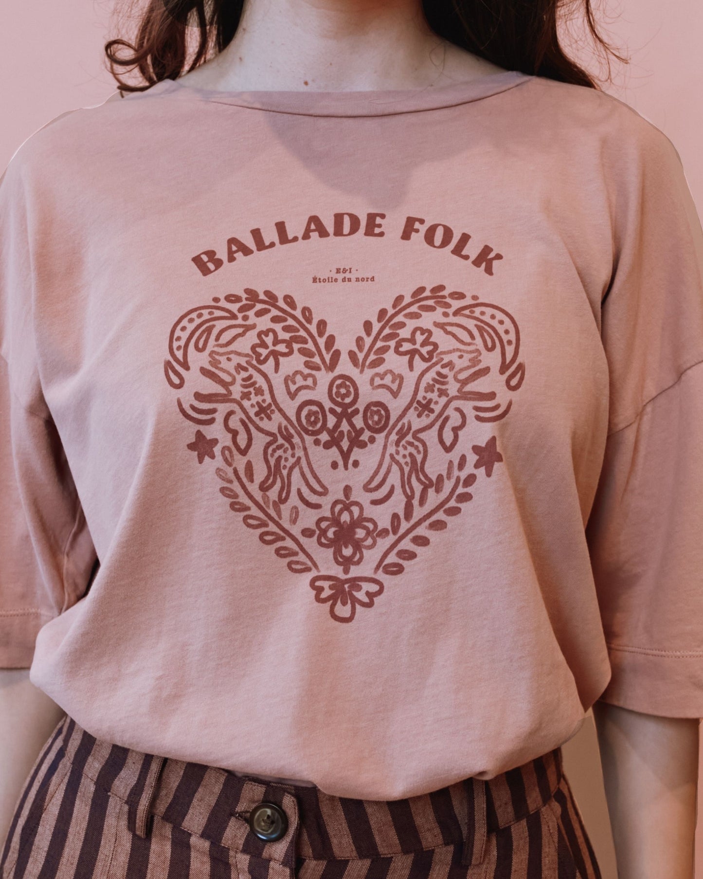 T-shirt - Oversize Ballade Folk rose
