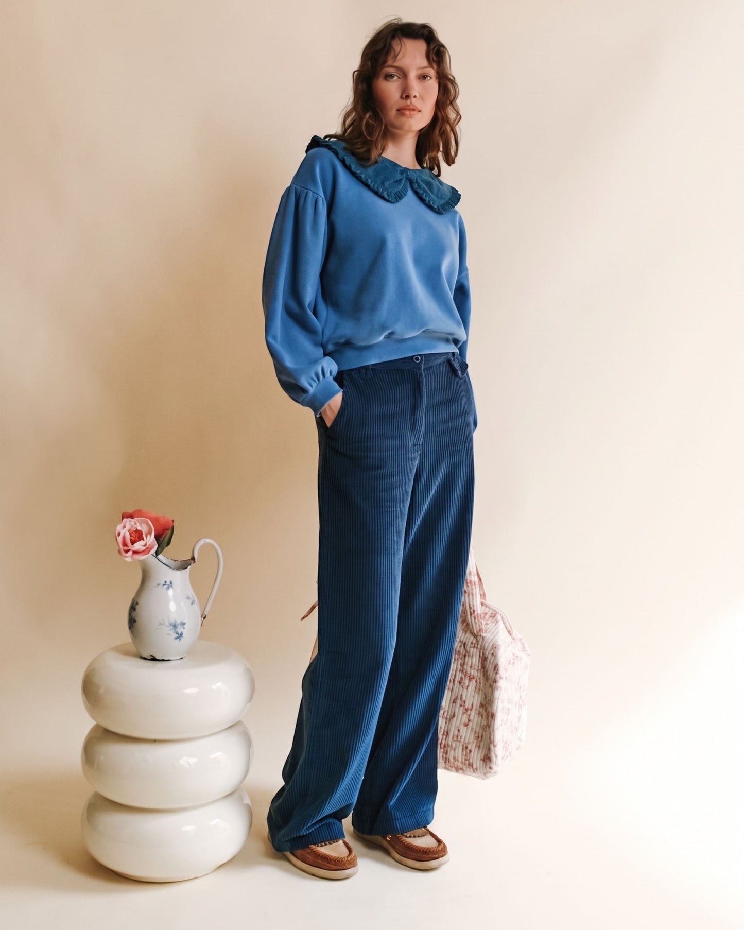 Pantalon - Velours cotelé bleu foncé
