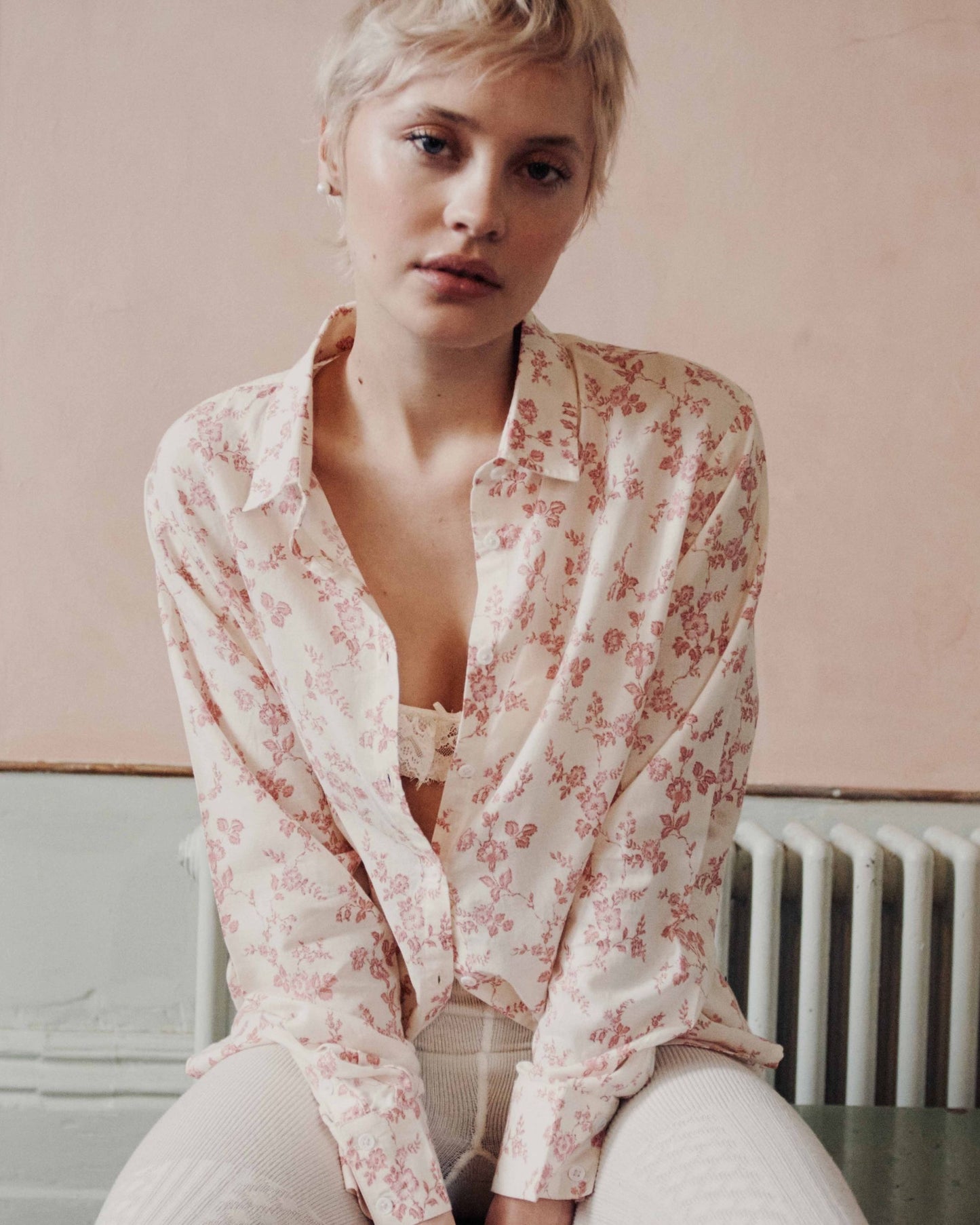 Chemise - Fleurie écru et rose