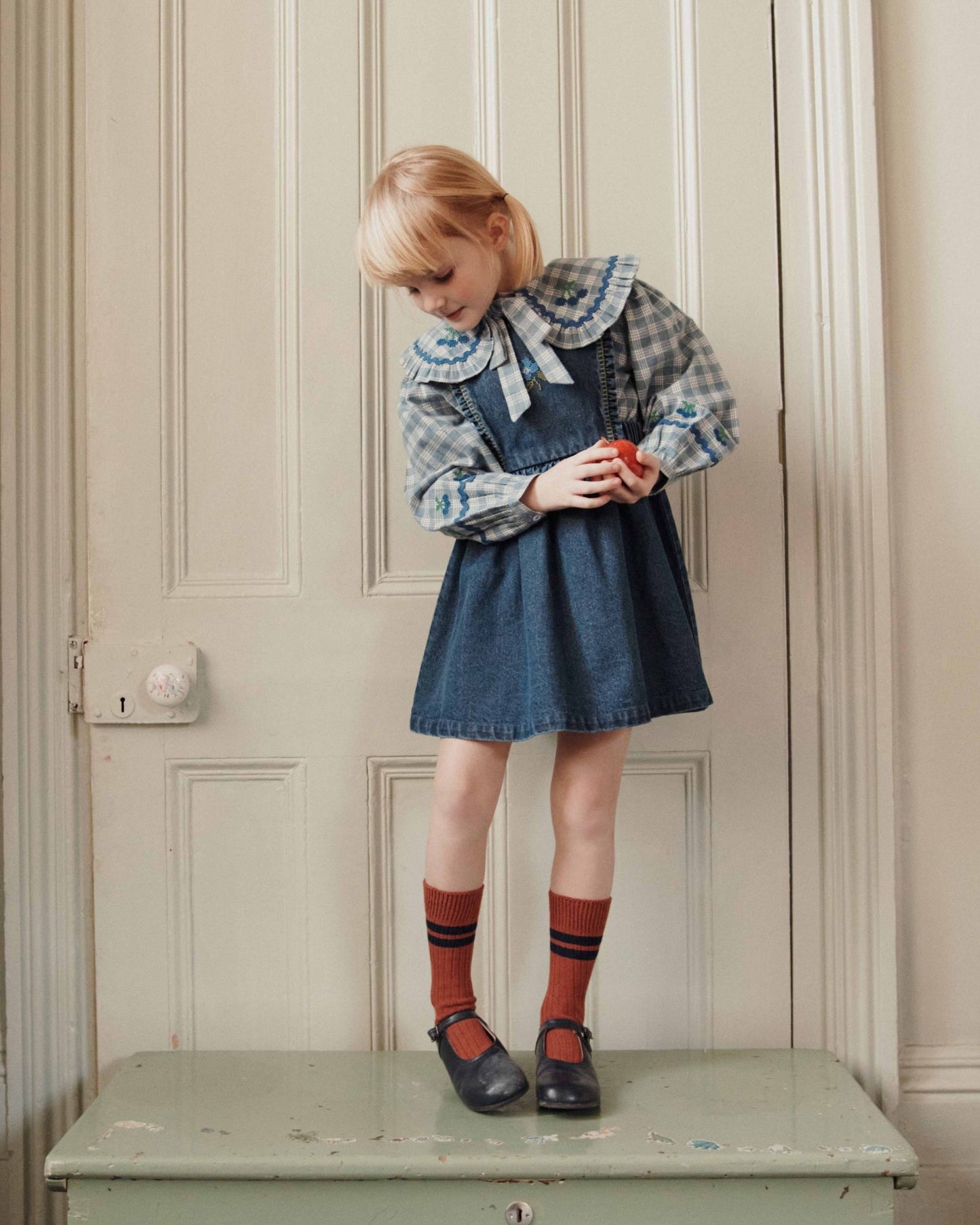 Blouse - Grand col carreaux bleus