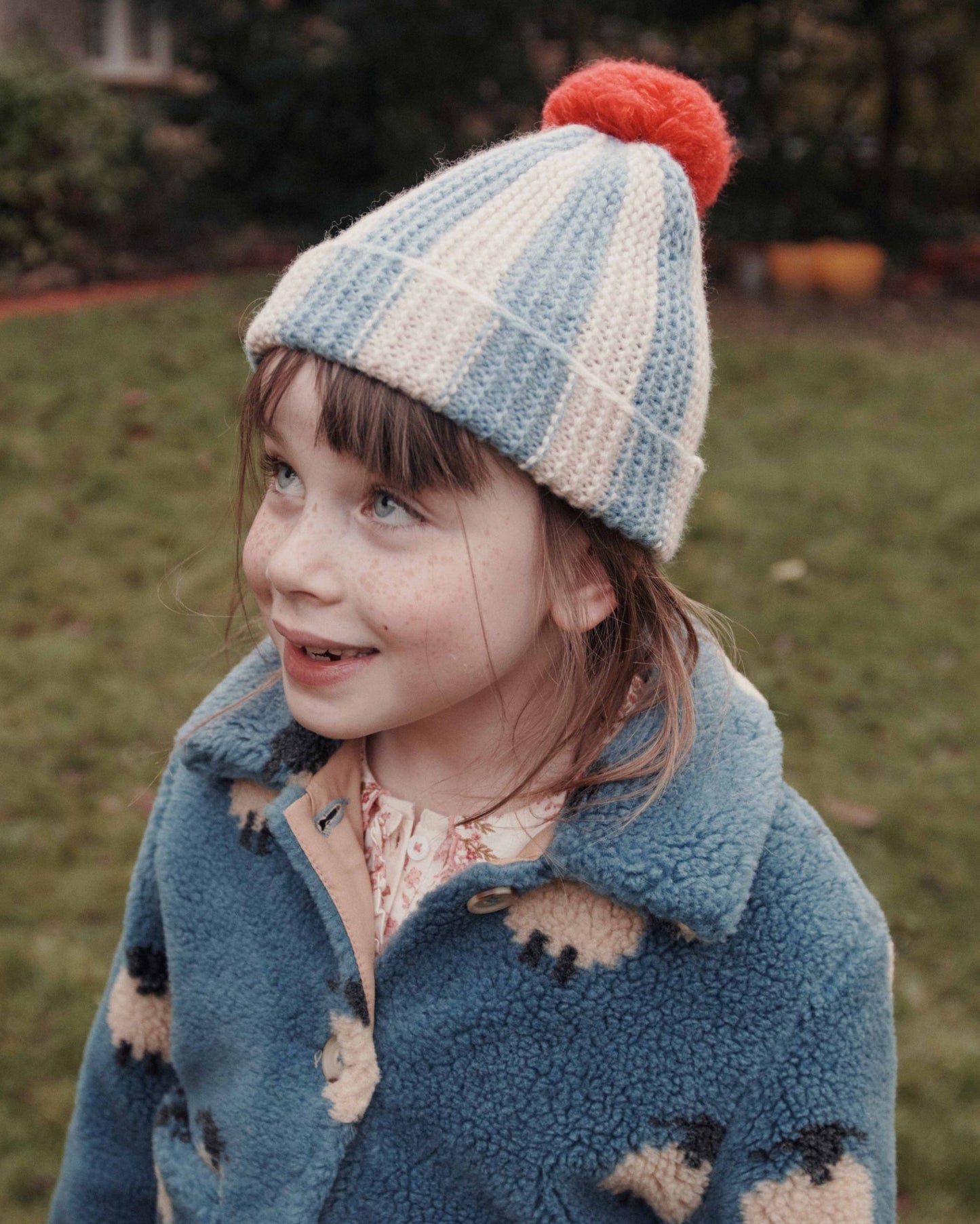 Bonnet - Rayé bleu et beige
