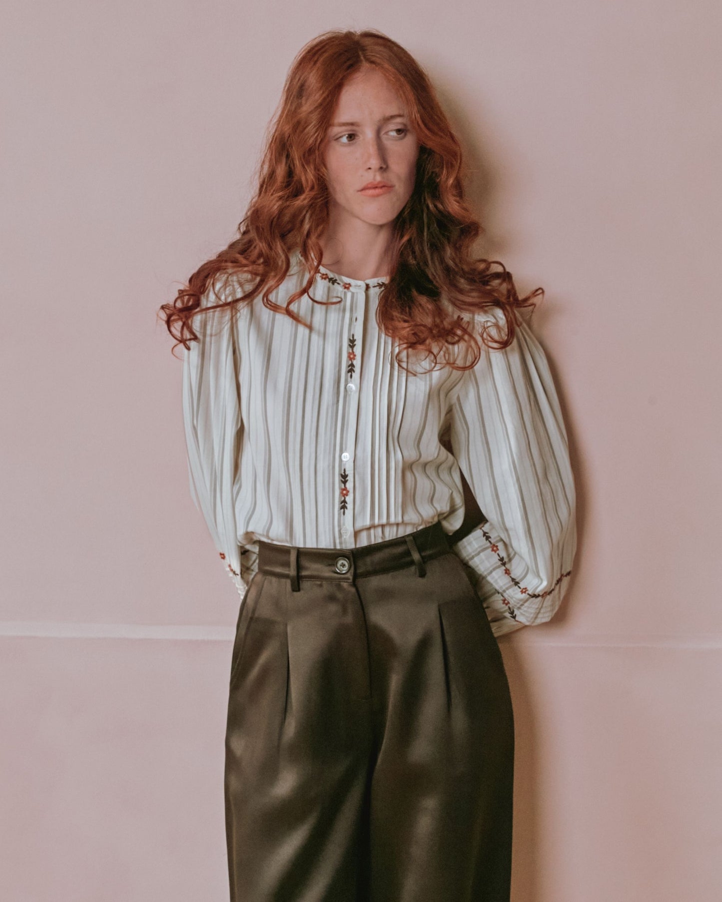 Blouse - Brodée rayures beige