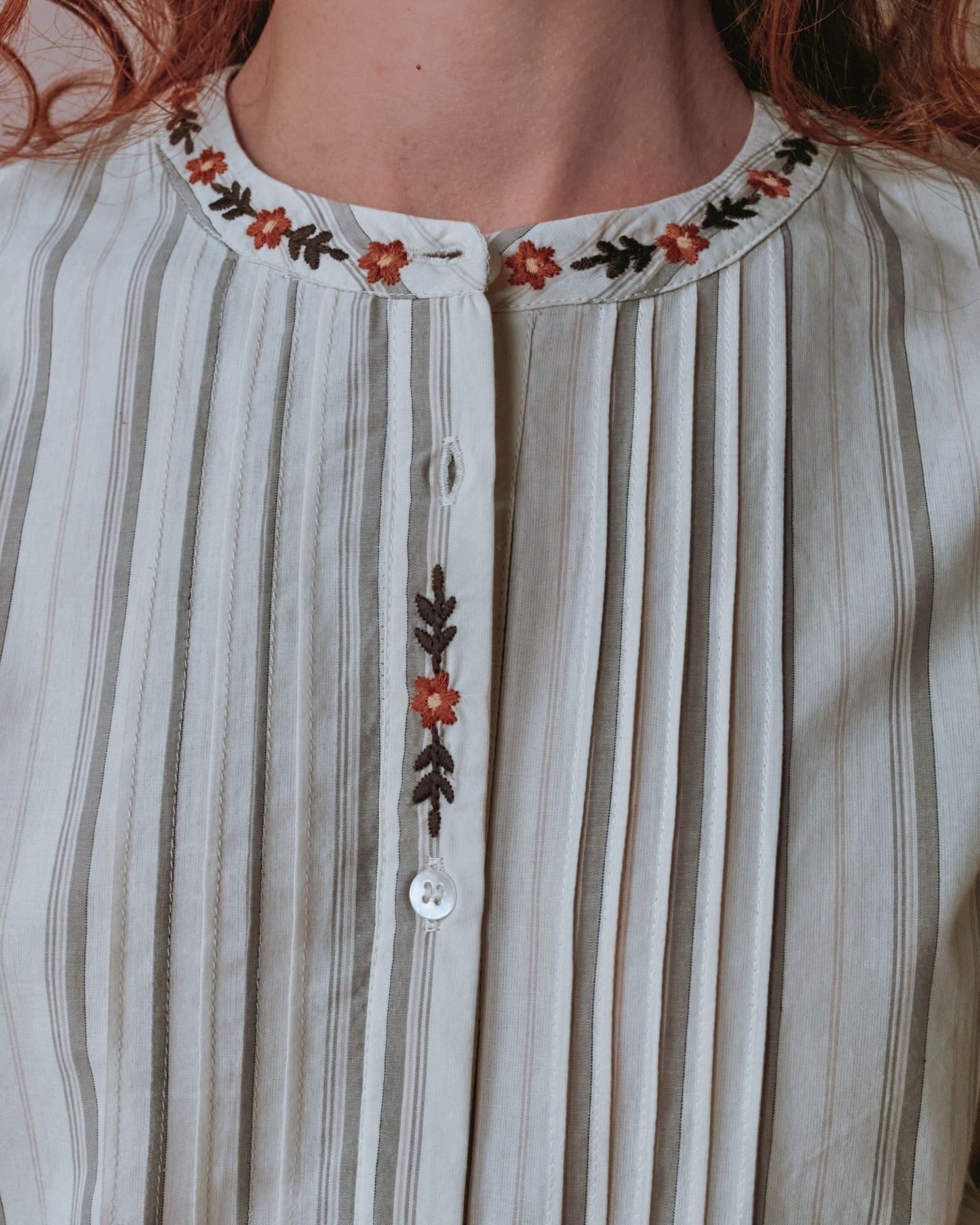 Blouse - Brodée rayures beige