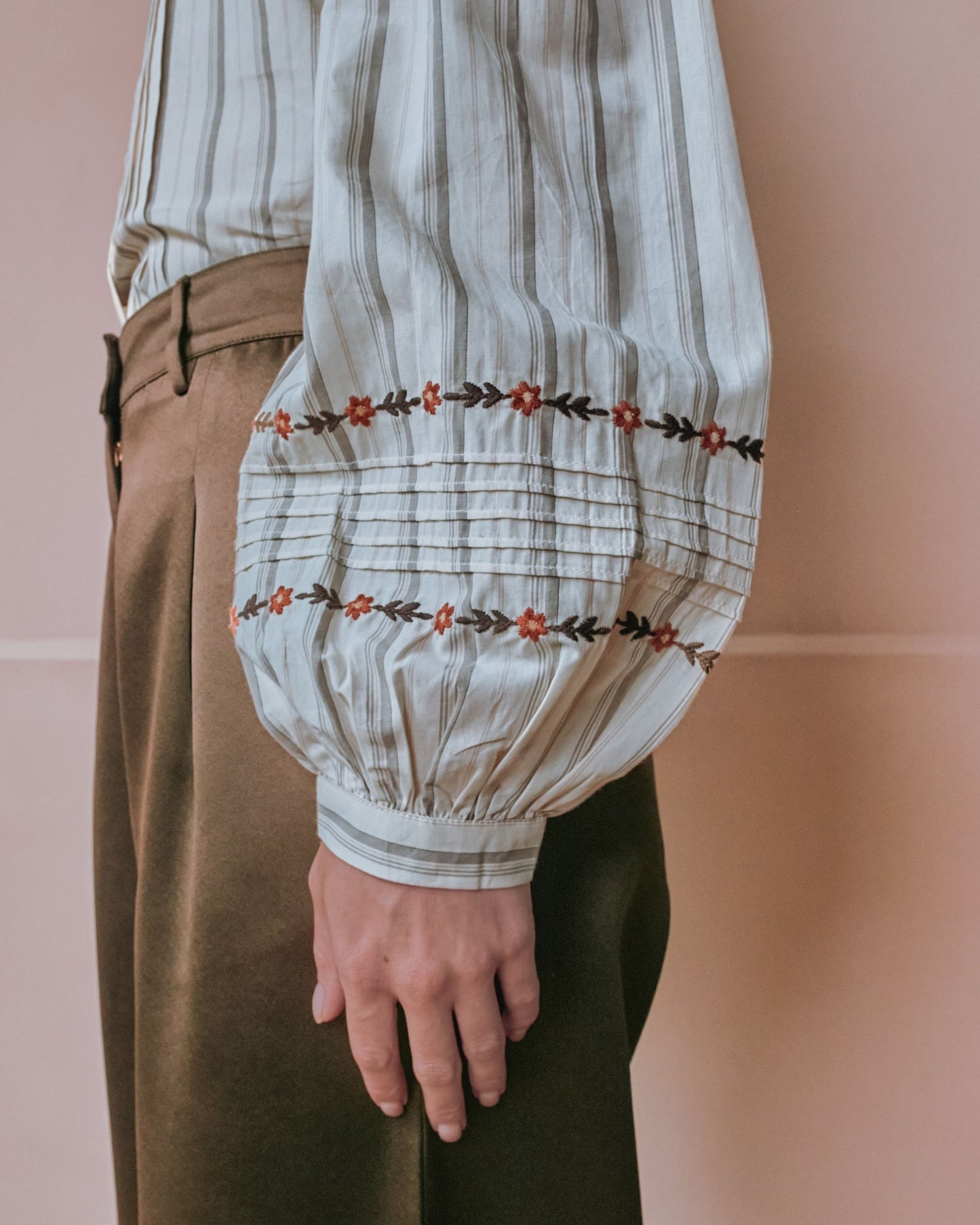 Blouse - Brodée rayures beige