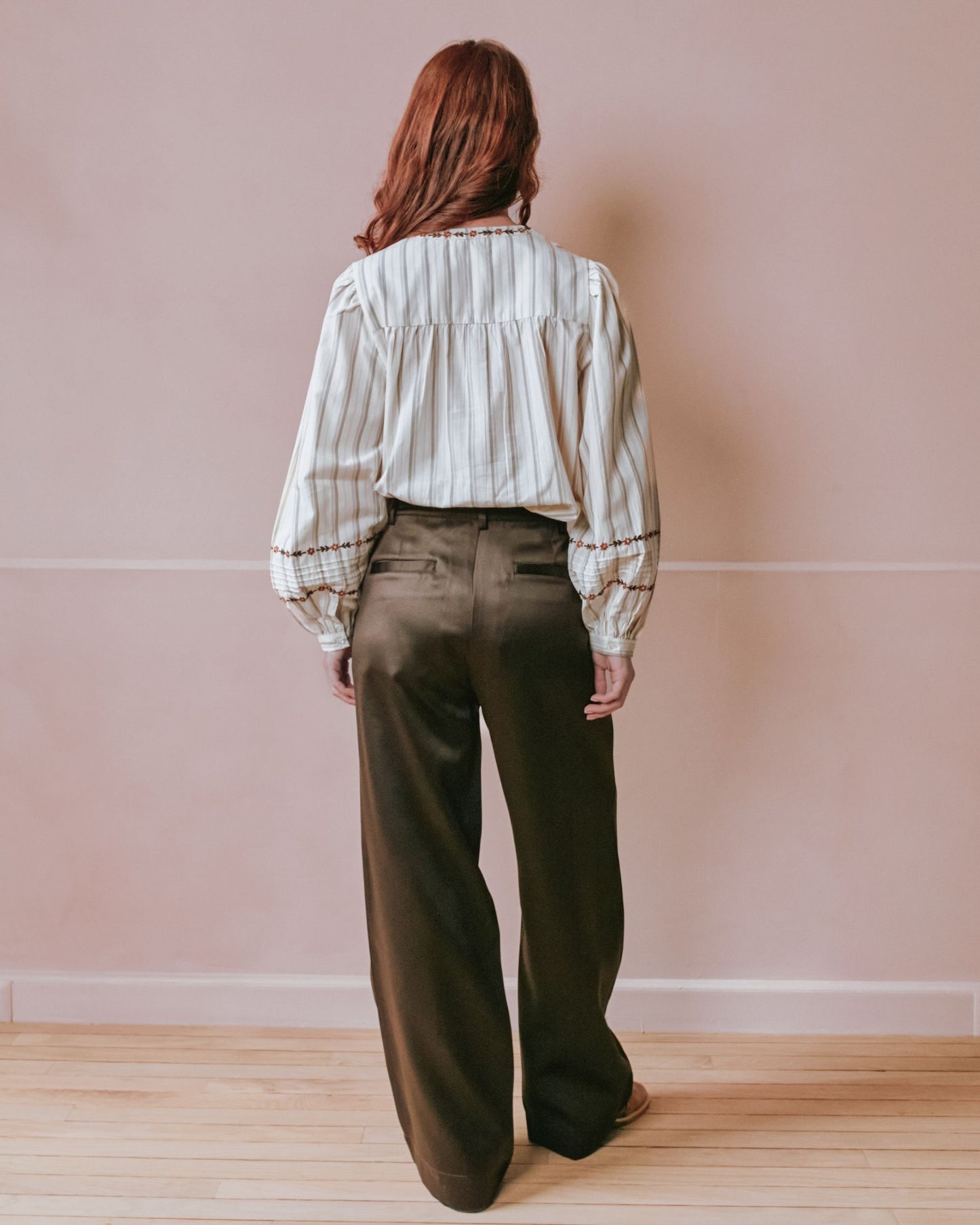 Blouse - Brodée rayures beige