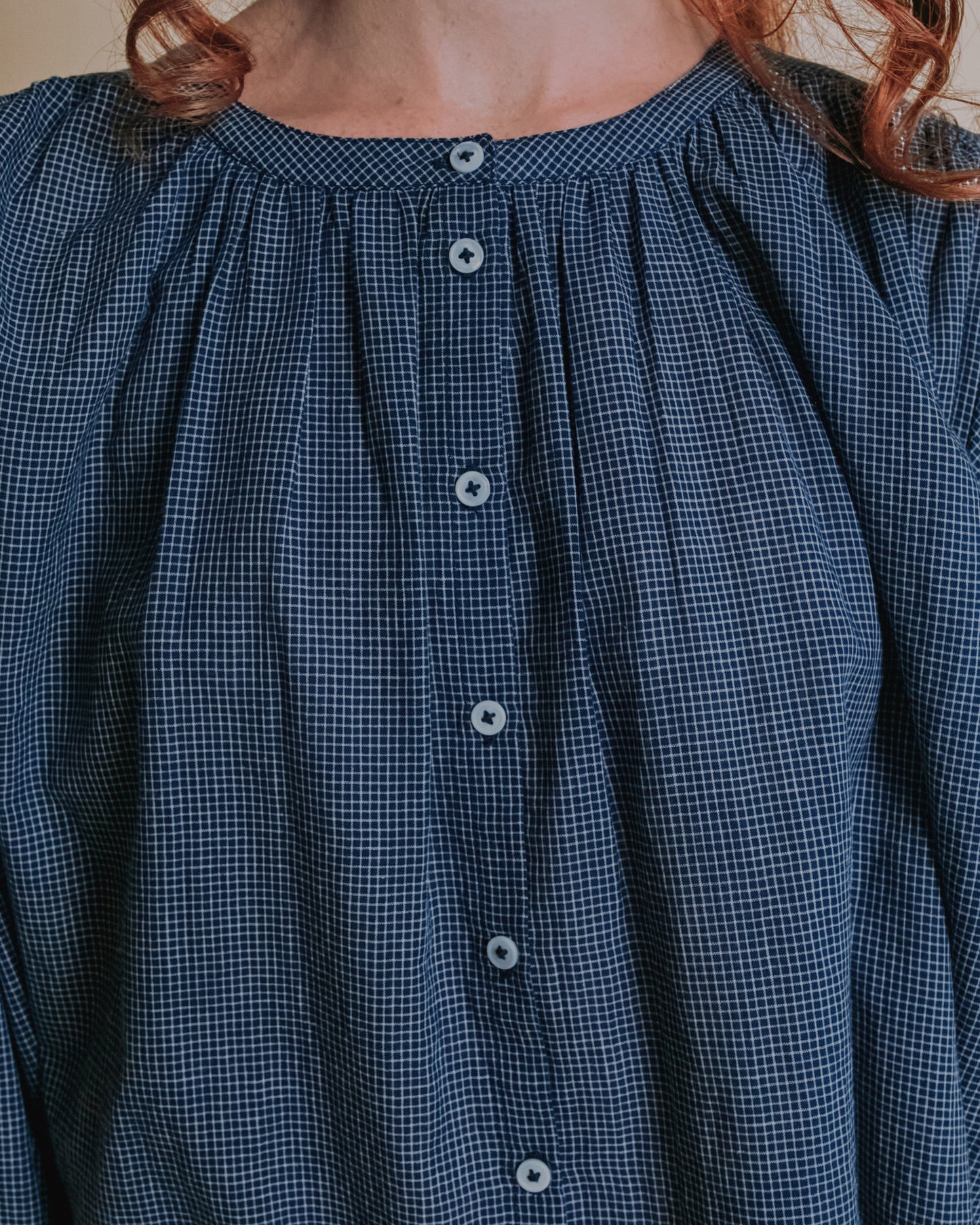 Blouse - Khadi carreaux marine
