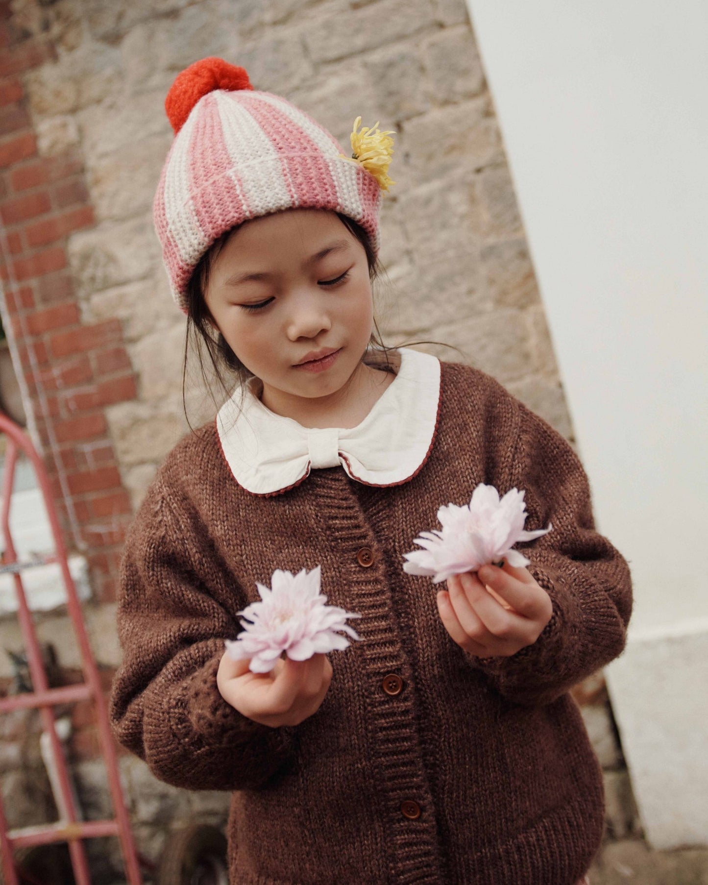 Bonnet - Rayé rose et beige