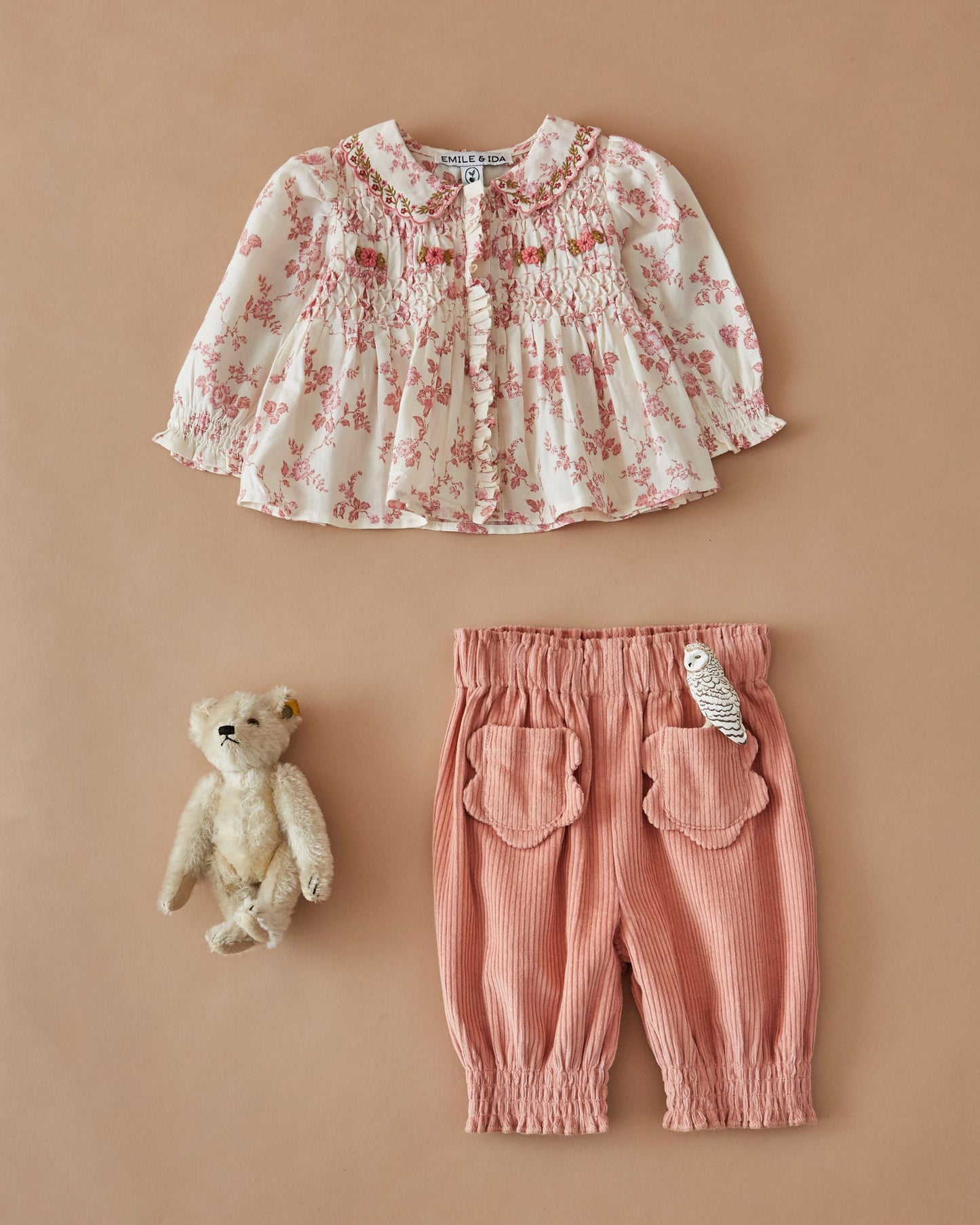 Blouse - Smockée écru et rose